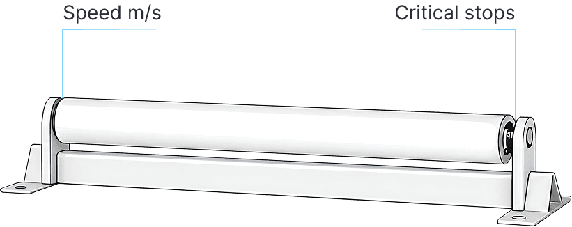 Return roller on a frame: speed and critical stop sensing points