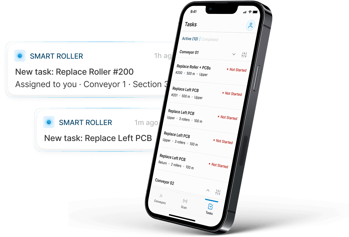 Push notifications for new replacement tasks and the task list in the Smart Roller app